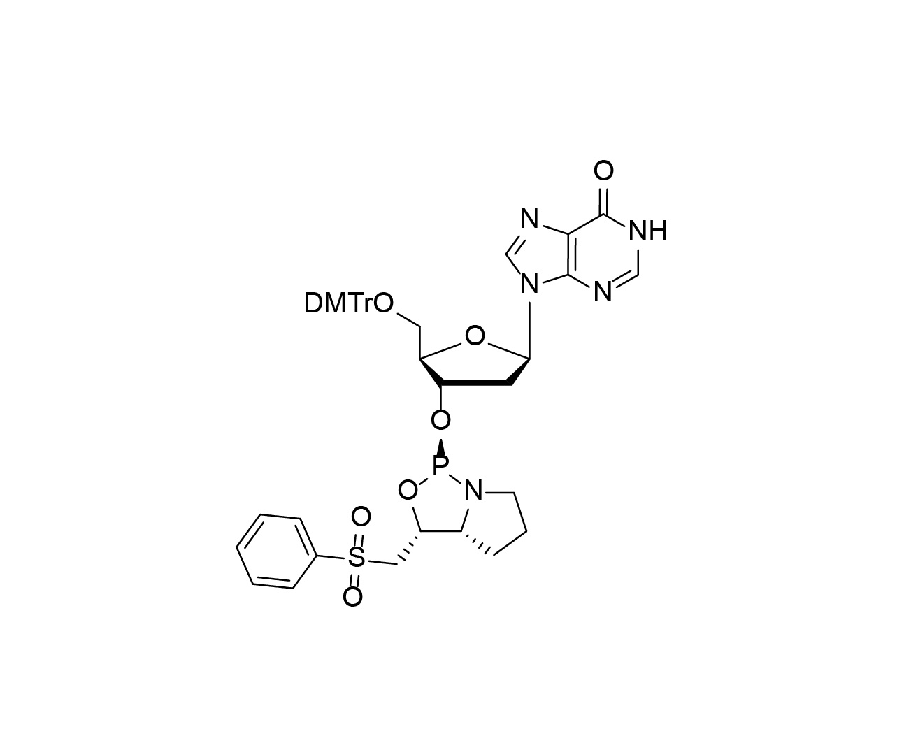 Chemical structure of DMTr-dI-3'-(D)-PSM-Phosphoramidite