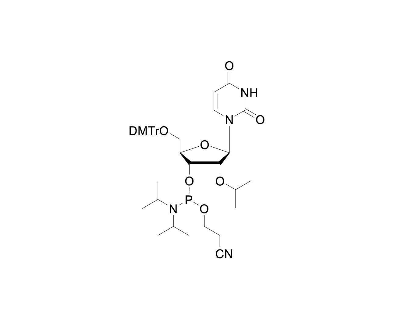Chemical structure of DMTr-2'-O-iPr-rU-3'-CE-Phosphoramidite