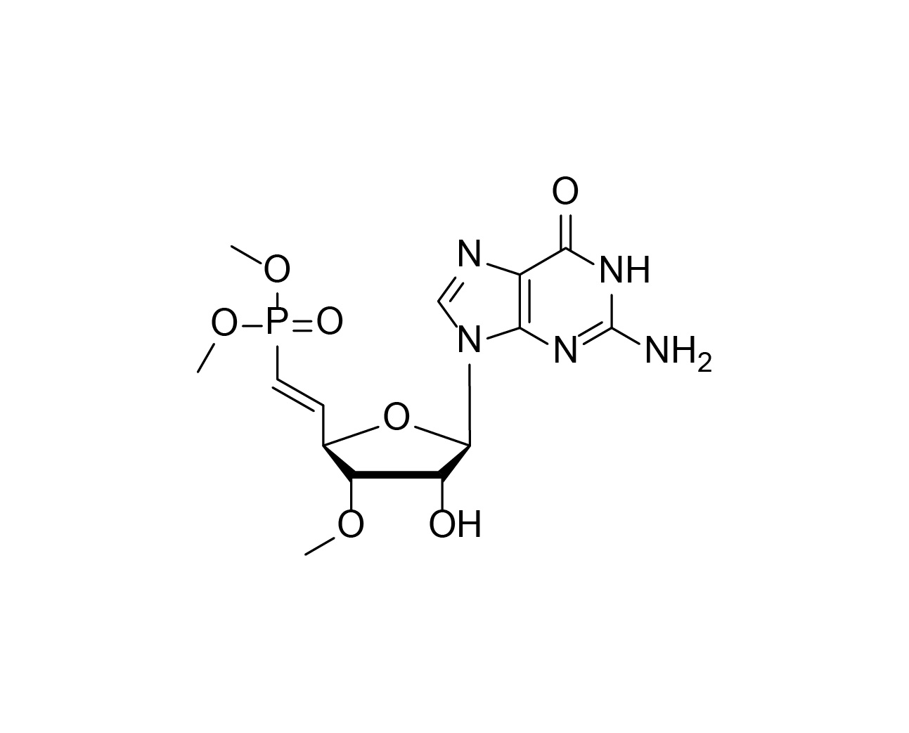 Chemical structure of 5'-Me-(E)-vinyl phosphonate-3'-O-Me-rG