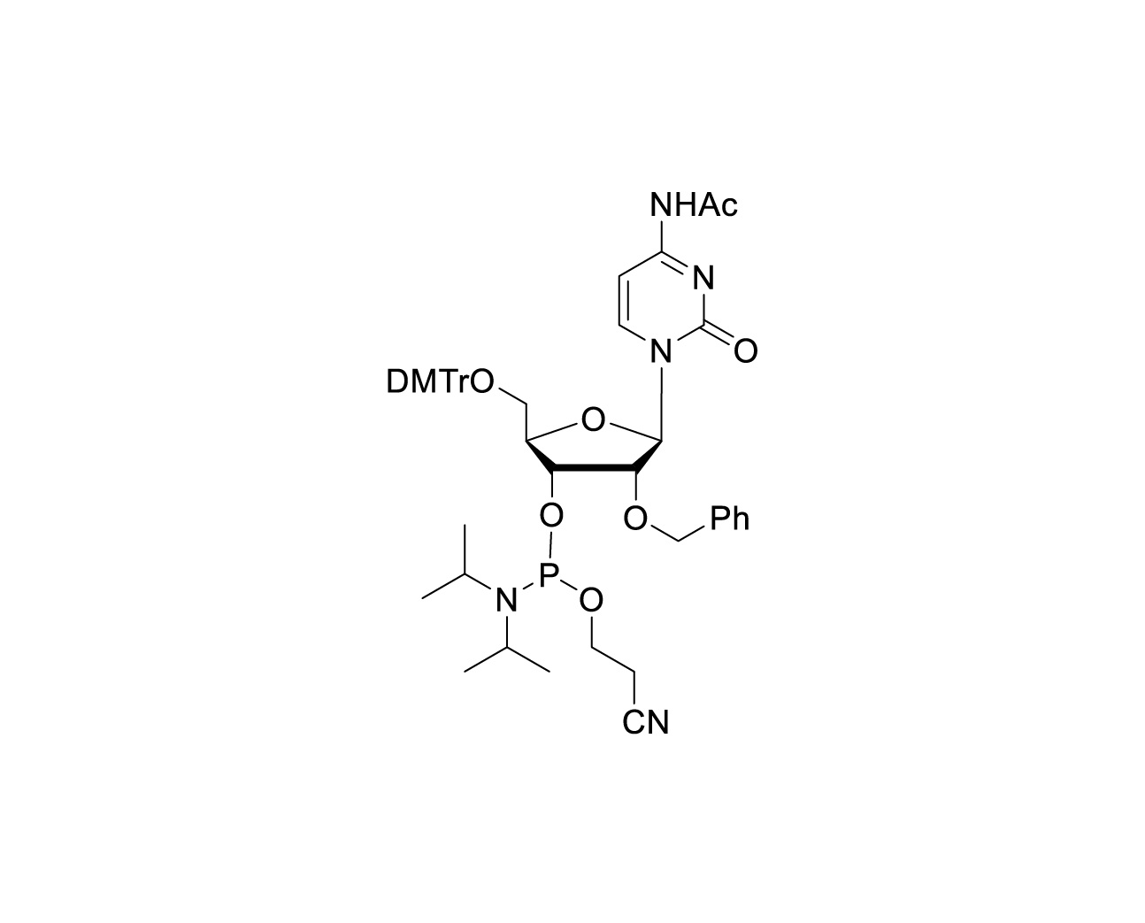 Chemical structure of DMTr-2'-O-Bn-rC(Ac)-3'-CE-Phosphoramidite