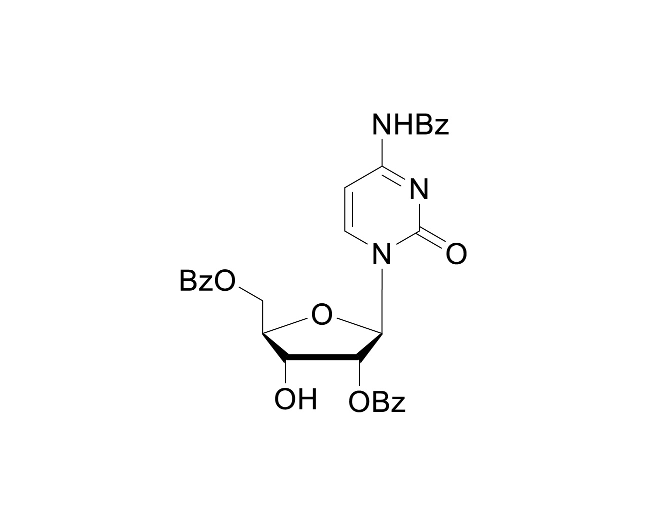 Chemical structure of 2',5'-di-OBz-rC(Bz)