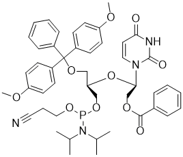 Chemical structure of 5'-O-DMTr-2'-O-benzoyl-2',3'-seco-uridine-3'-CE phosphoramidite
