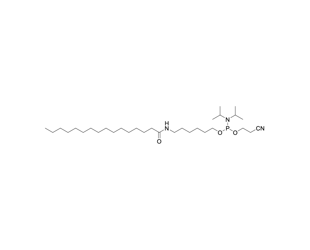 Chemical structure of 6-palmitamidohexyl CE Phosphoramidite
