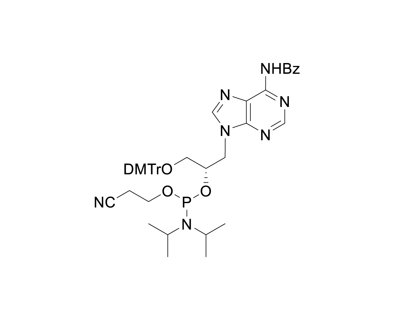 Chemical structure of DMTr-A(Bz)-(S)-GNA Phosphoramidite