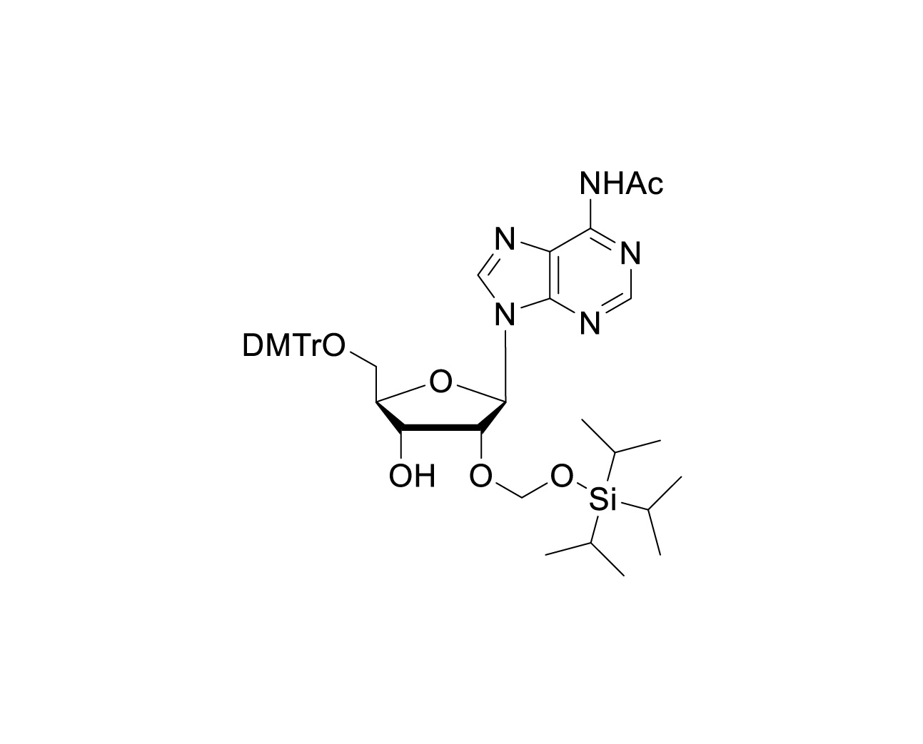Chemical structure of 5'-O-DMTr-2'-O-TOM-rA(Ac)