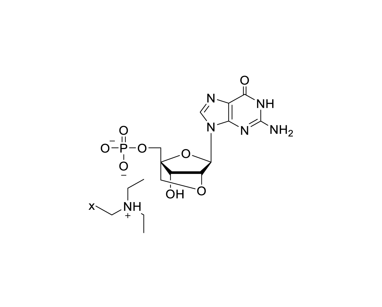 Chemical structure of 2'-O-4'-C-Locked-GMP TEA Salt