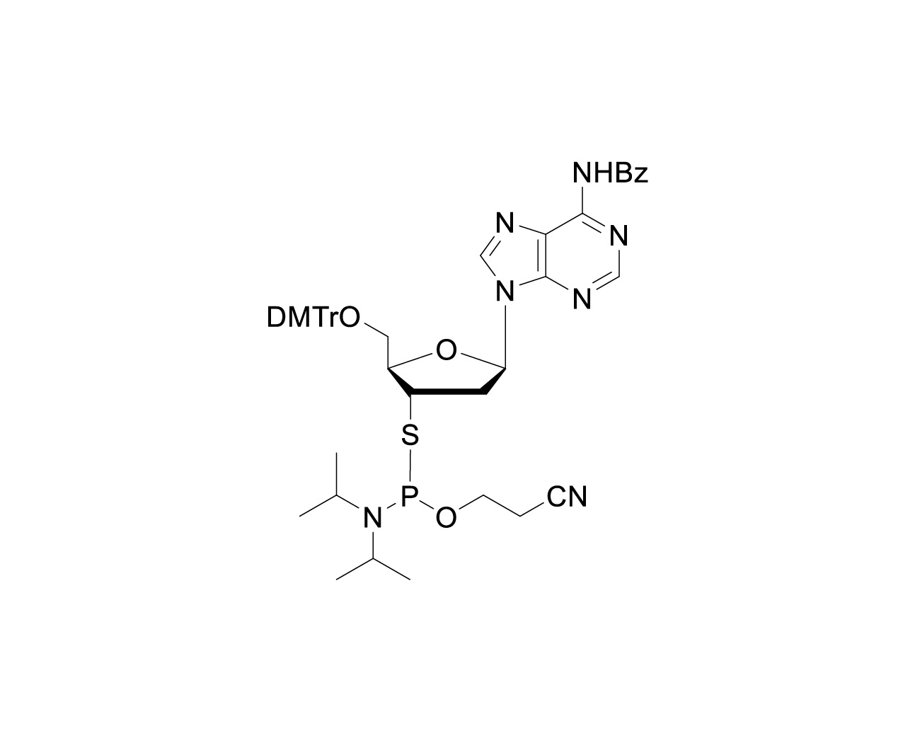 Chemical structure of DMTr-2'-dA(Bz)-3'-S-CE-Phosphoramidite