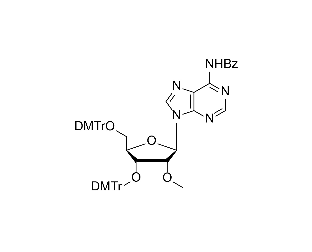 Chemical structure of 3',5'-O-DMTr-2'-O-Me-rA(Bz)