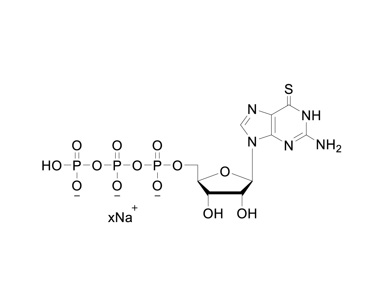 Chemical structure of 6-Thio-GTP Sodium Salt