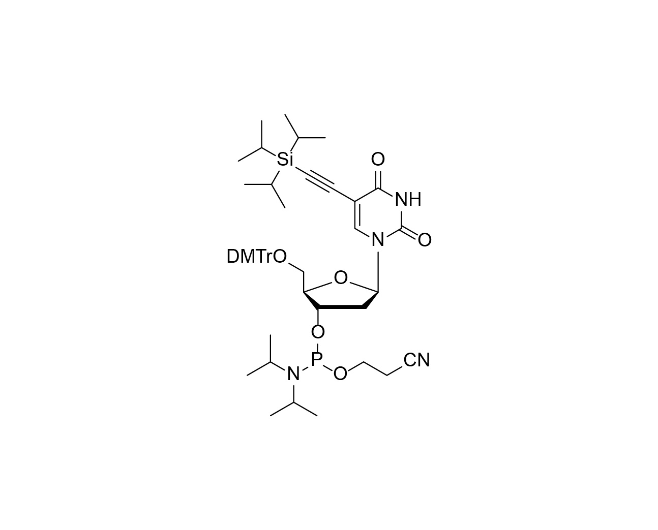 Chemical structure of DMTr-5-Ethynyl-TIPS-dU-3'-CE -Phosphoramidite