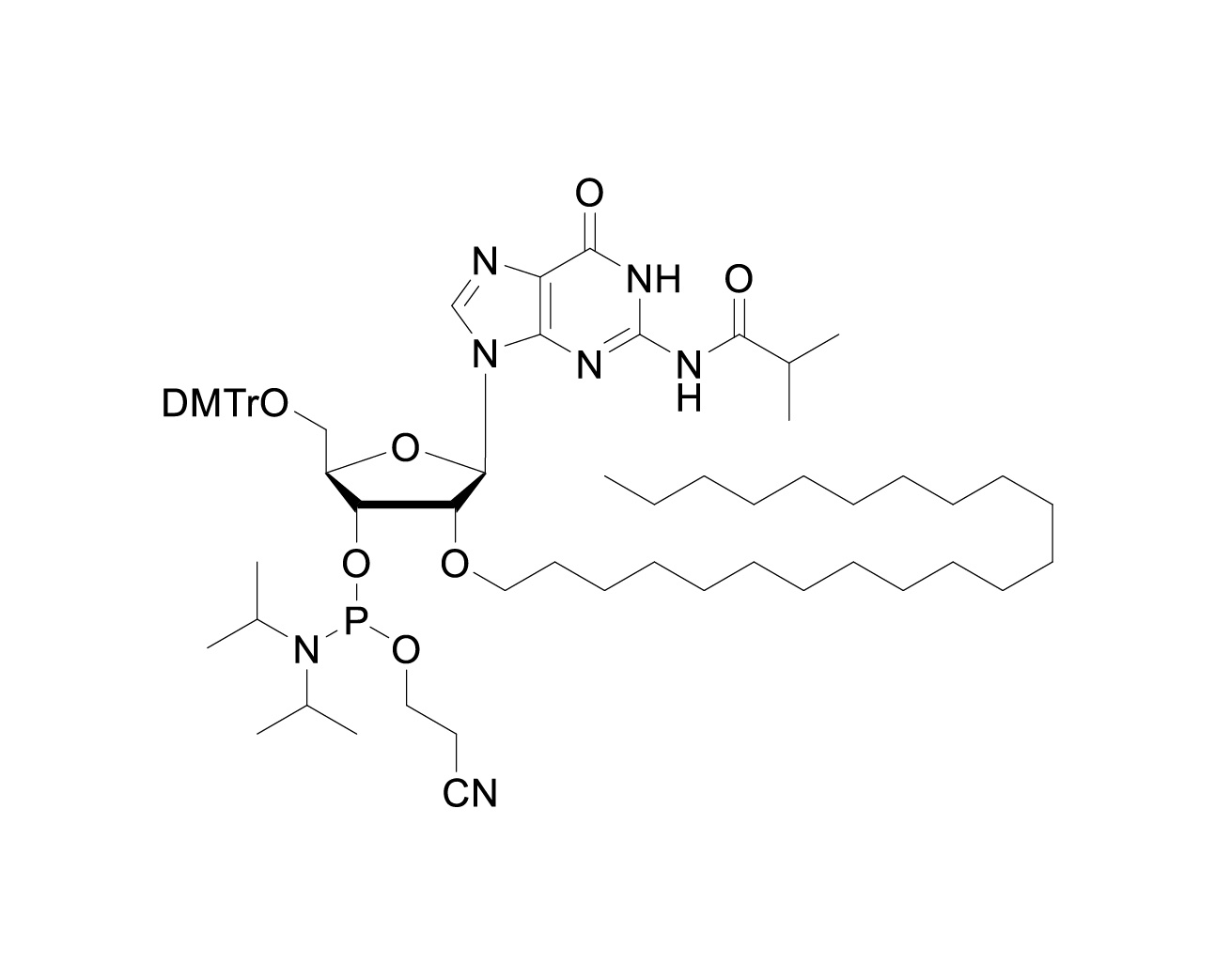 Chemical structure of DMTr-2'-O-C22-rG(iBu)-3'-CE-Phosphoramidite