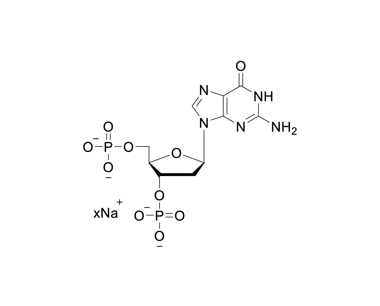 Chemical structure of 2'-deoxy-3',5'-GDP Sodium Salt