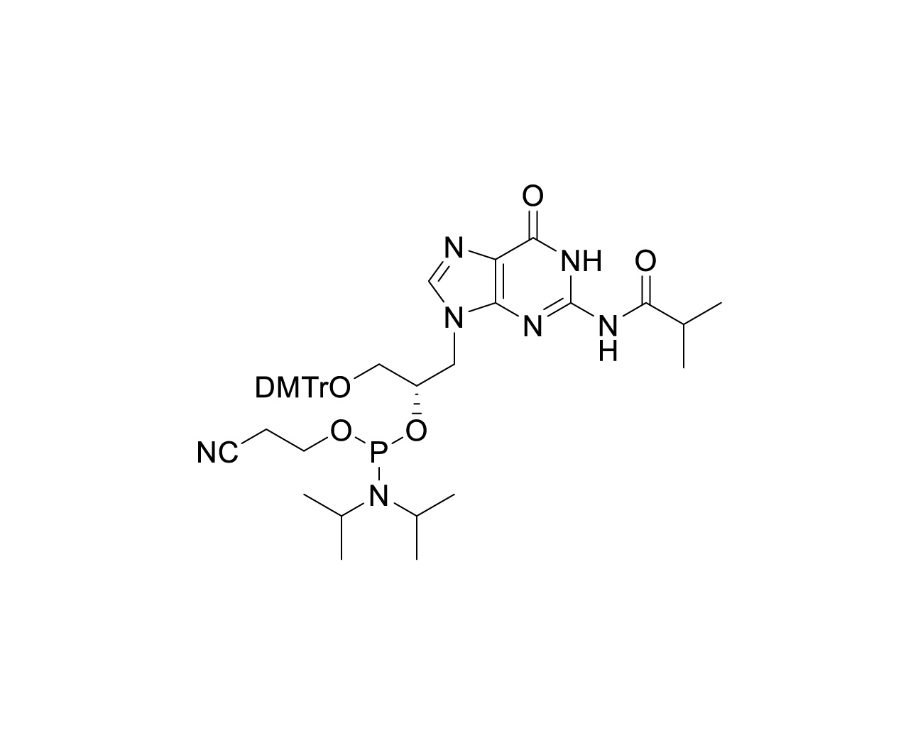 Chemical structure of DMTr-G(iBu)-(S)-GNA Phosphoramidite