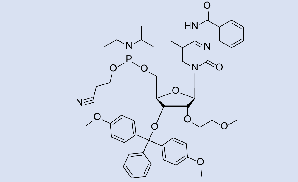 Chemical structure of 3'-O-DMTr-2'-O-MOE-5-Me-rC(Bz)-5'-CE-Phosphoramidite