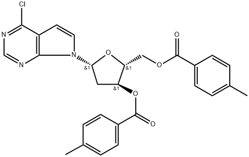 Chemical structure of 4-Chloro-7-(2-deoxy-3,5-bis-O-(p-toluoyl)-beta-D-ribofuranosyl)-7H-pyrrolo[2,3-d]pyrimidine