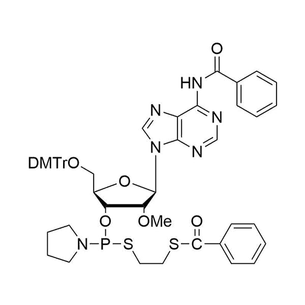 Chemical structure of 5'-DMT-2'-OMe-A(Bz)-3'-PS-Phosphoramidite