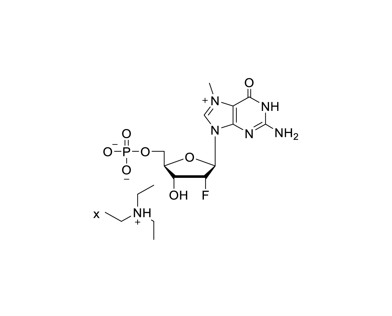 Chemical structure of 2'-F-m7GMP TEA Salt