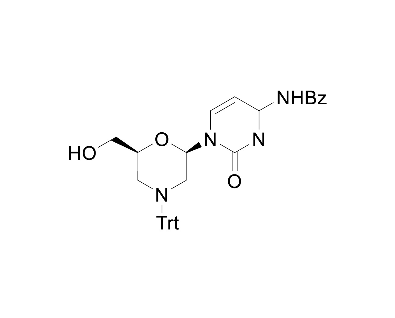 Chemical structure of 4'-N-Trt-PMO-C(Bz)