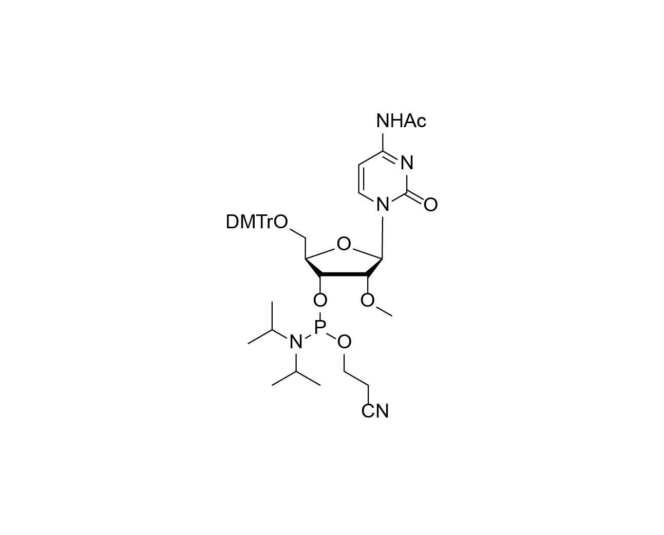 Chemical structure of DMTr-2'-O-Me-rC(Ac)-3'-CE-Phosphoramidite