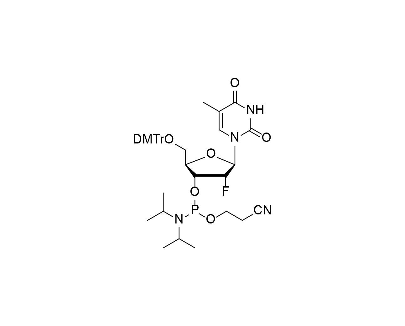 Chemical structure of DMTr-2'-F-dT-3'-CE-Phosphoramidite