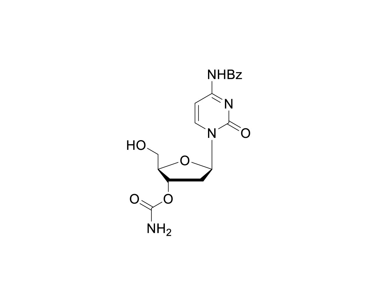 Chemical structure of 3'-O-carbamoyl-2'-dC(Bz)