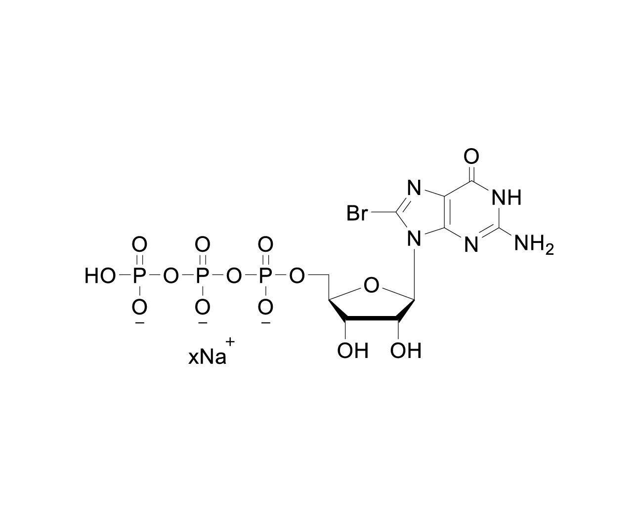 Chemical structure of 8-Br-GTP Sodium Salt
