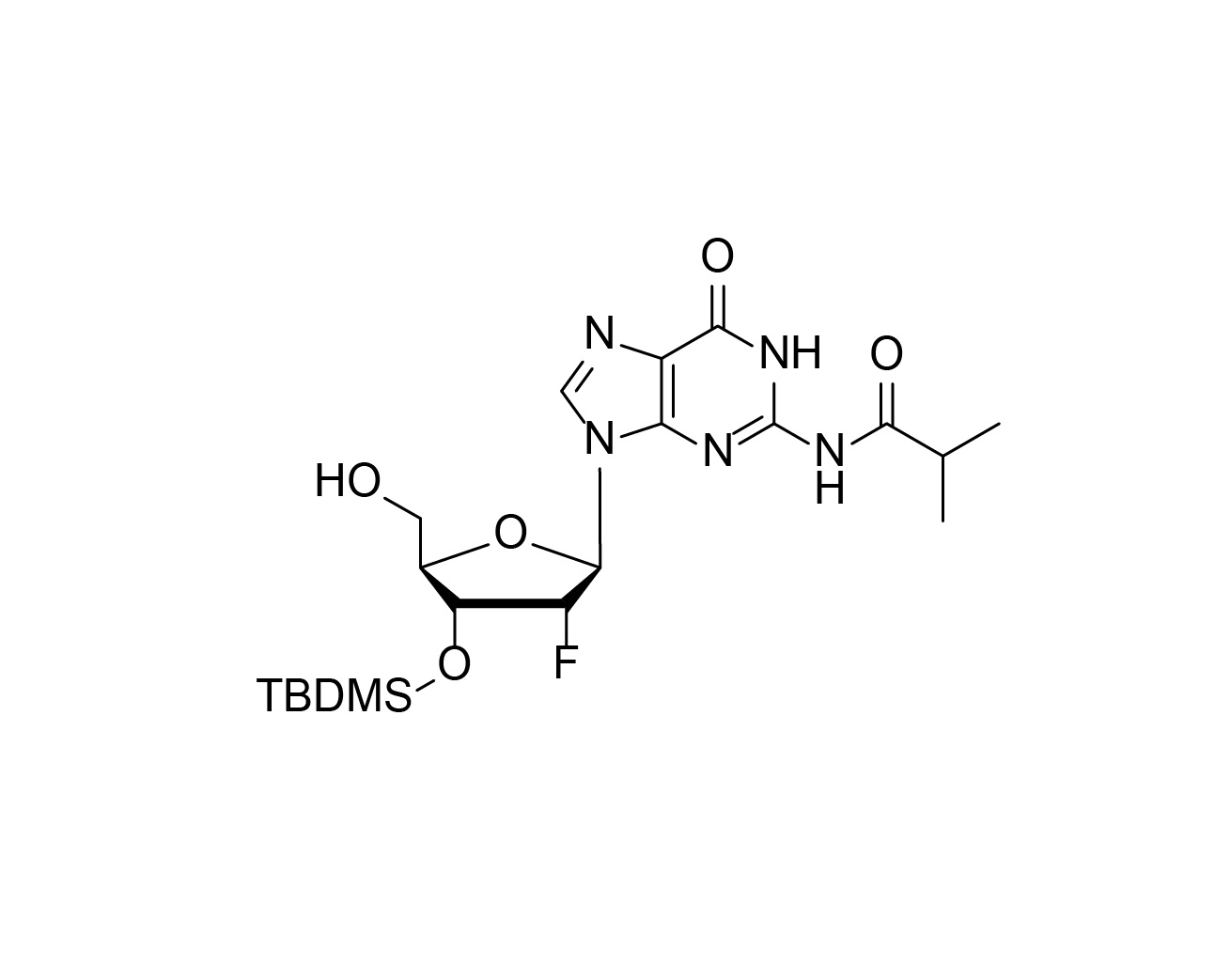 Chemical structure of 3'-O-TBDMS-2'-F-dG(iBu)
