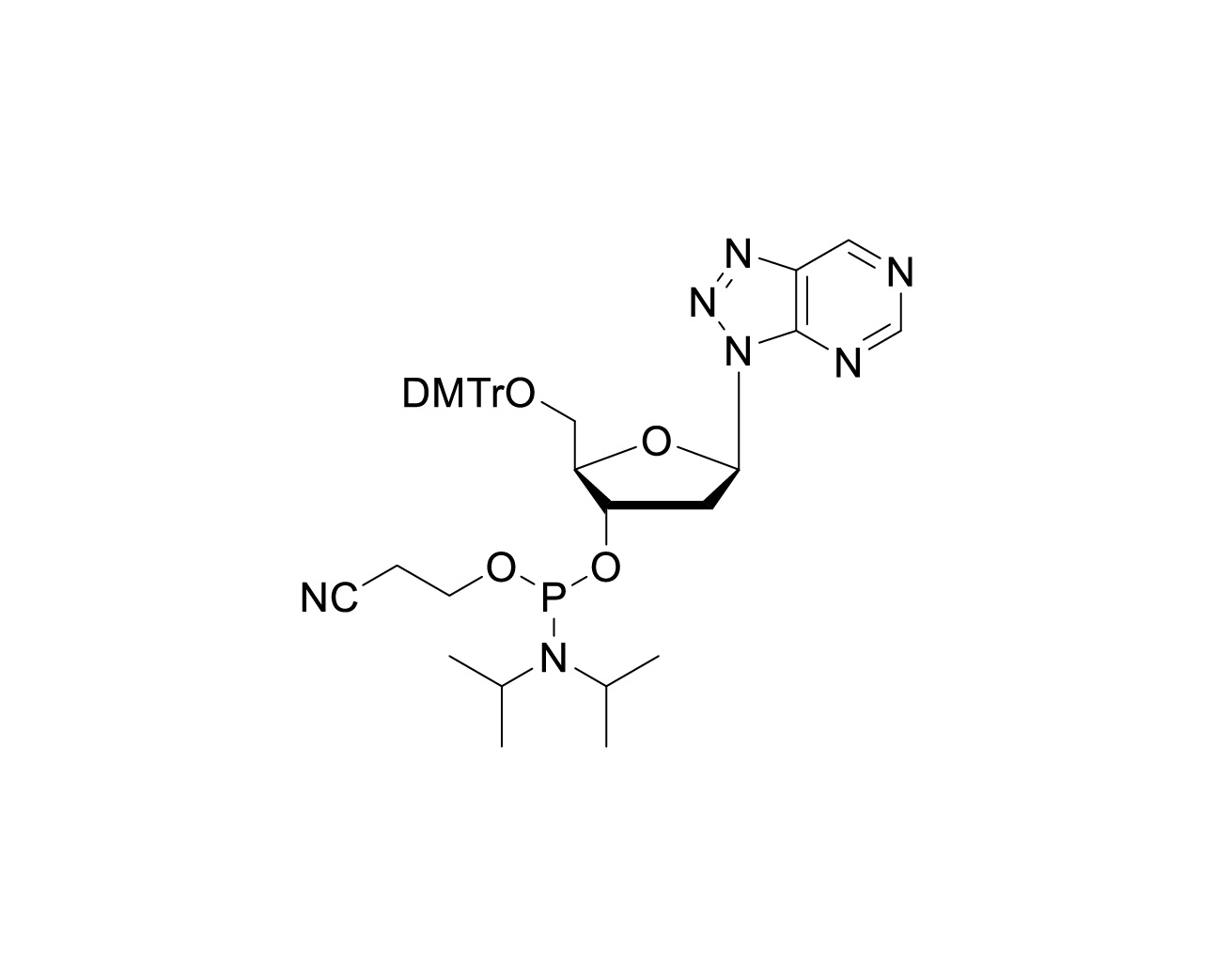 Chemical structure of DMTr-2'-deoxy-8-azanebularine-3'-CE-Phosphoramidite