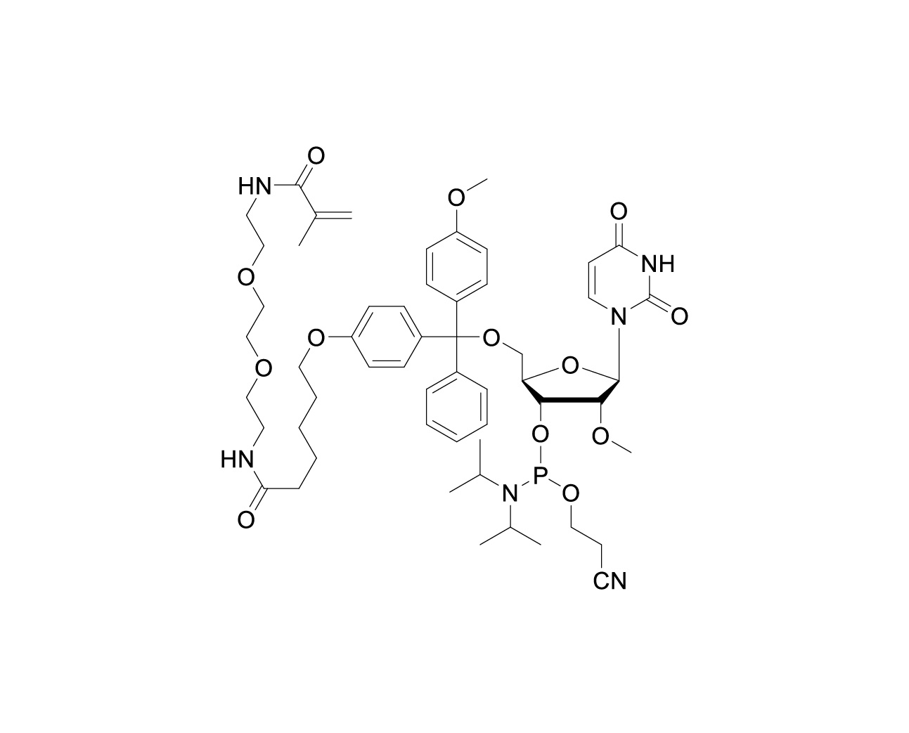 Chemical structure of Methacrylation-2'-O-Me-rU-3'-CE-Phosphoramidite