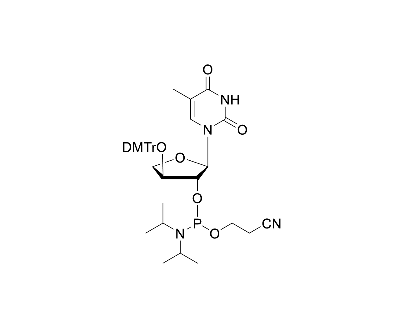Chemical structure of DMTr-TNA-5-Me-U-2'-CE-Phosphoramidite