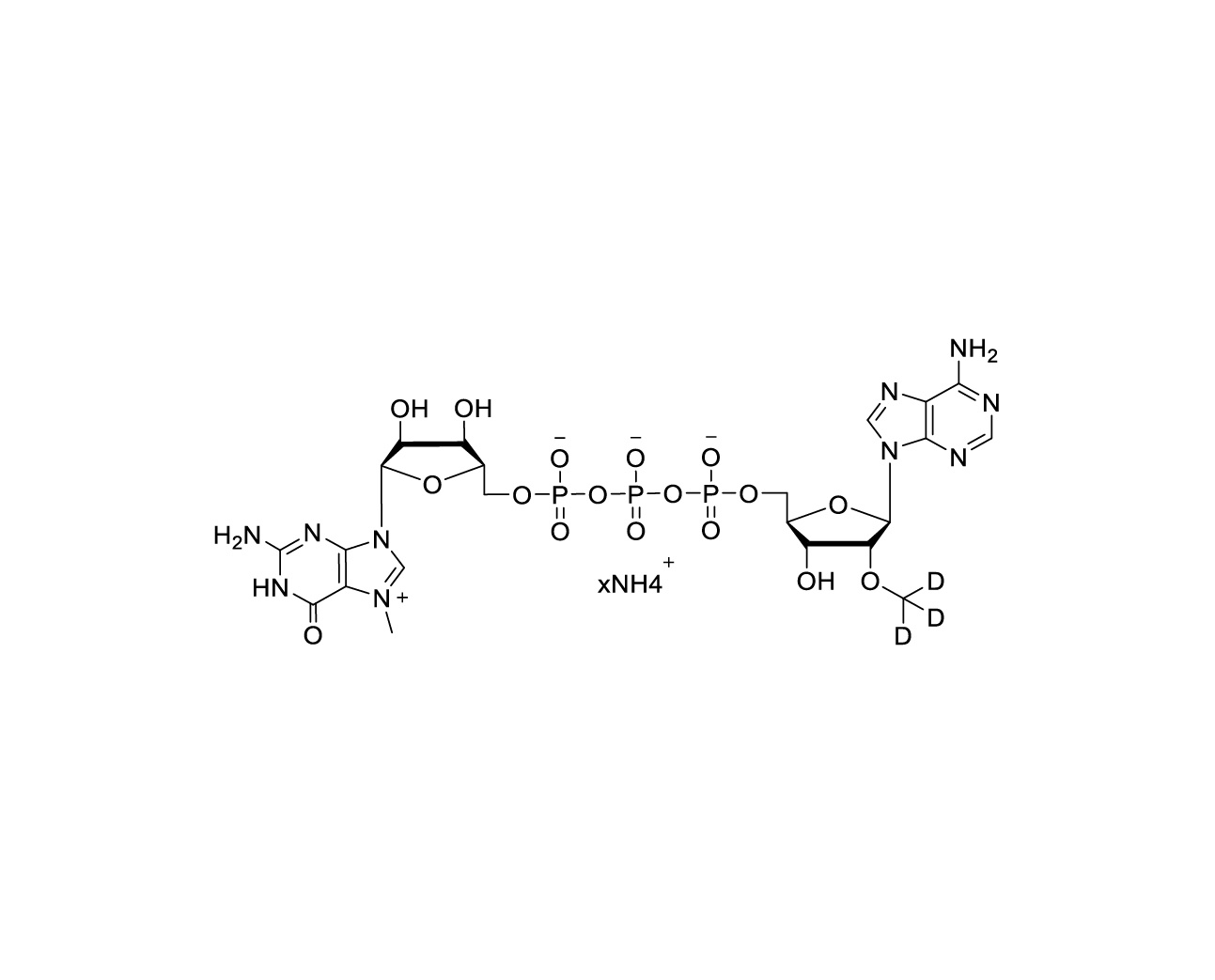 Chemical structure of m7G(5')ppp(5')(2'OCD₃A) Ammonium Salt