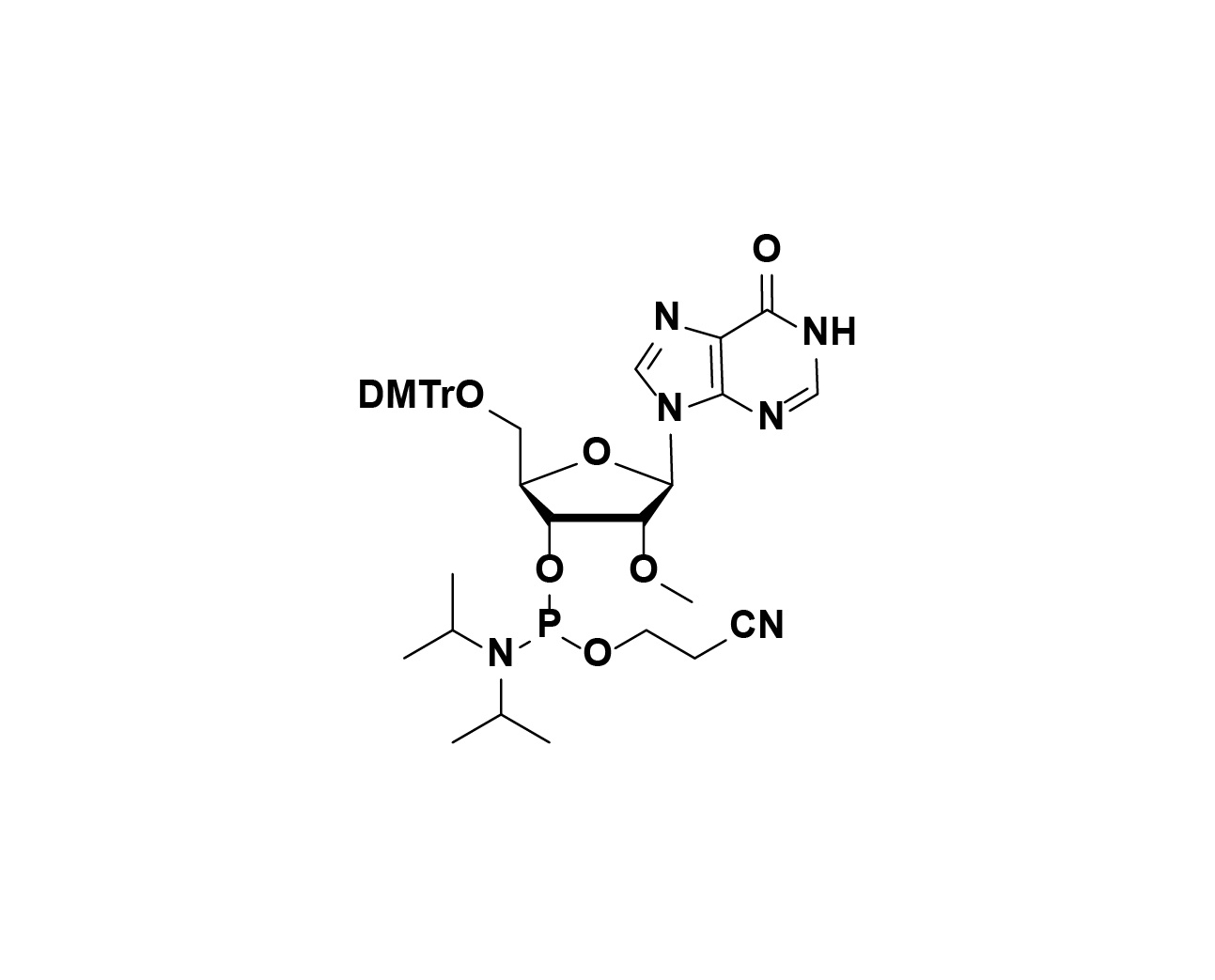 Chemical structure of DMTr-2'-O-Me-rI-3'-CE-Phosphoramidite