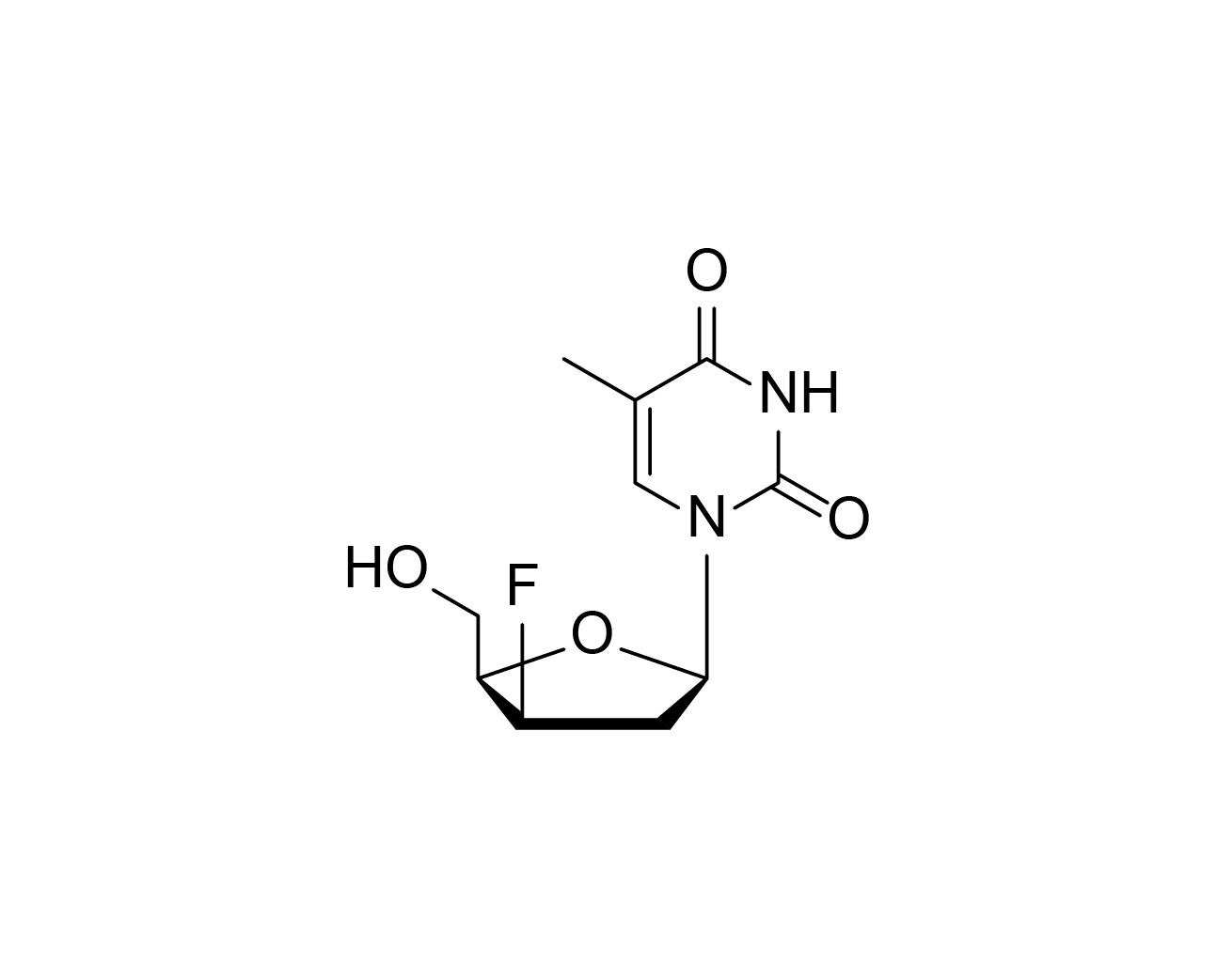 Chemical structure of 3'-β-F-2'-5-Me-dU