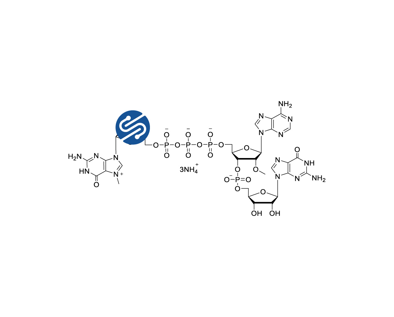 Chemical structure of CAP 9 m7G(2'F)(5')ppp(5')(2'OMeA)pG Ammonium Salt