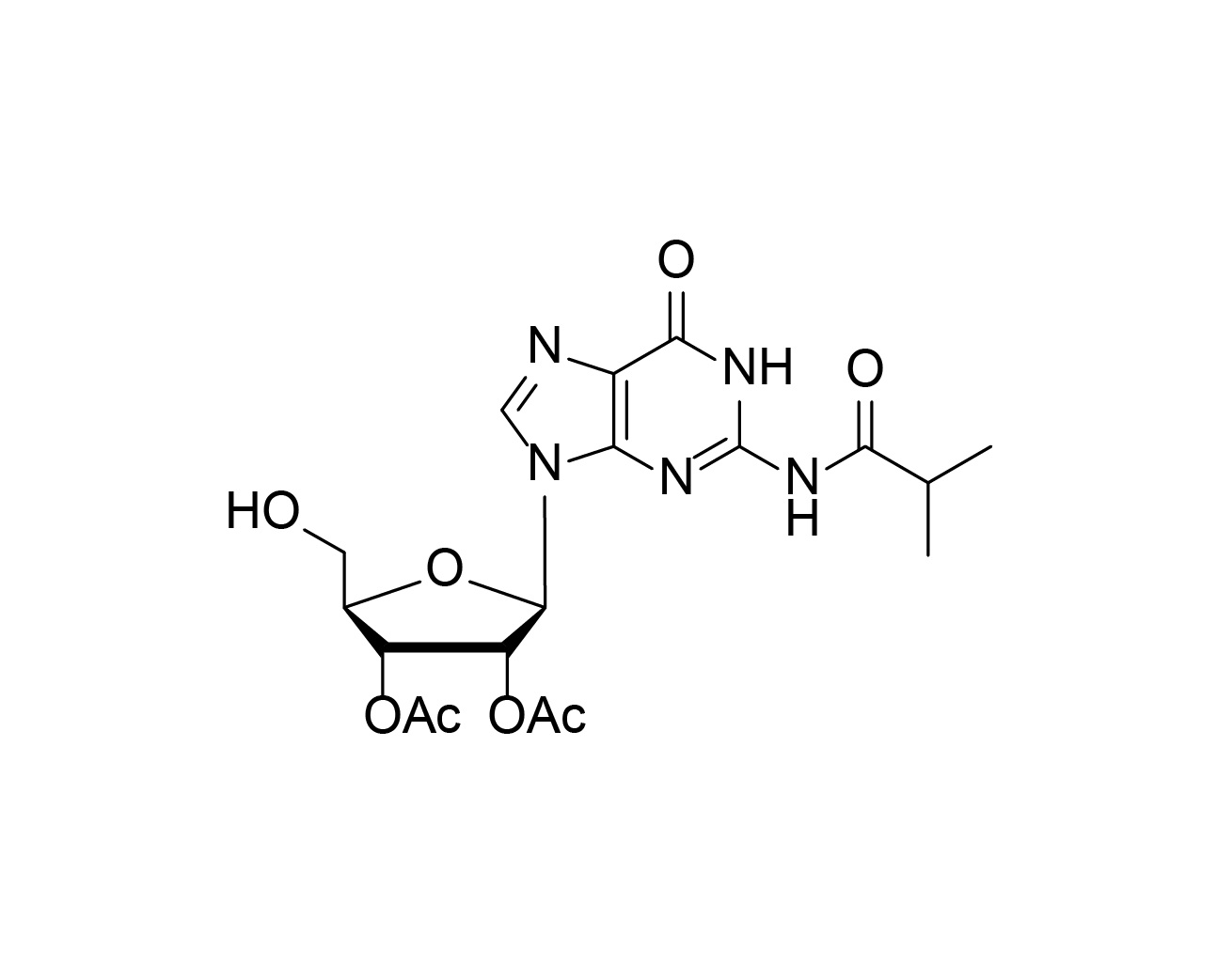 Chemical structure of 2', 3'-O-Ac-rG(iBu)