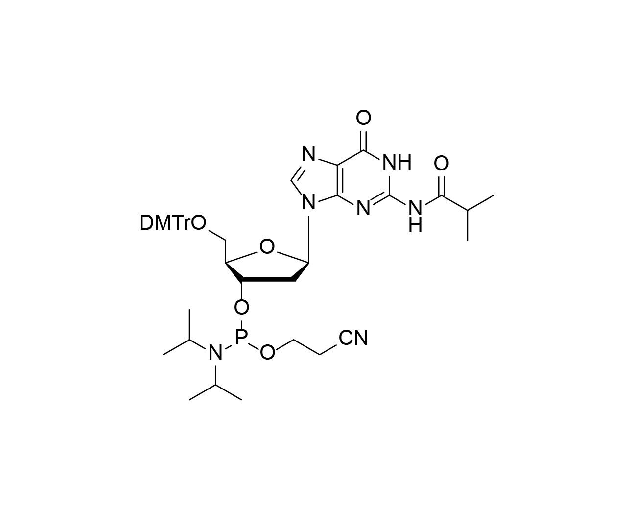 Chemical structure of DMTr-dG(iBu)-3'-CE-Phosphoramidite