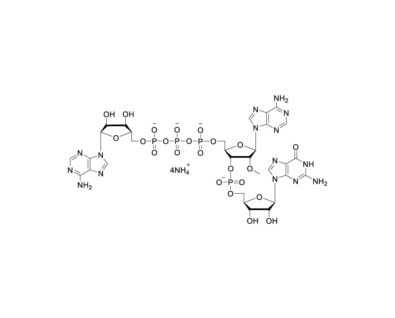 Chemical structure of CAP A(5')ppp(5')(2'-OMeA)pG Ammonium Salt