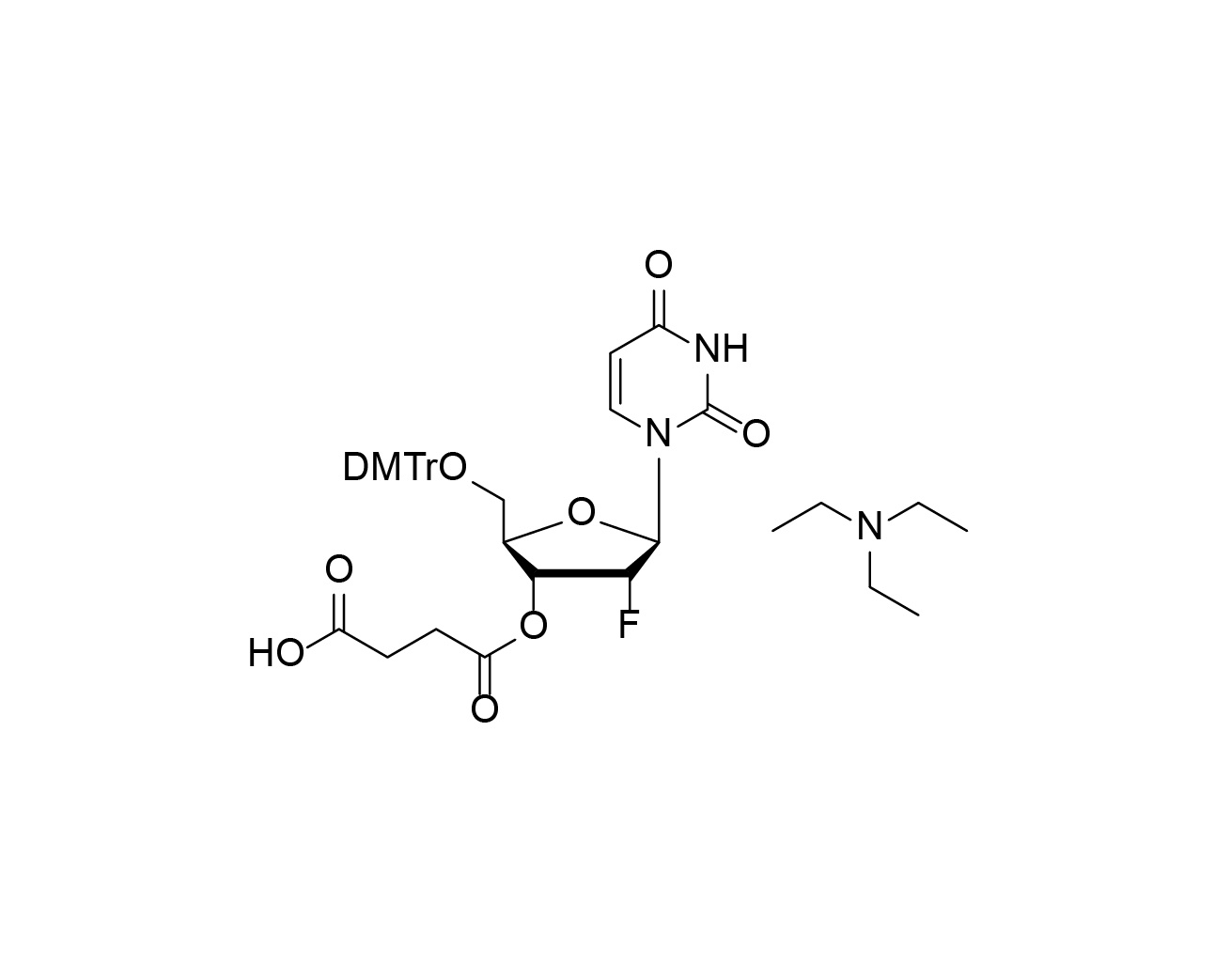 Chemical structure of DMTr-2'-F-dU-3'-succinate, TEA salt