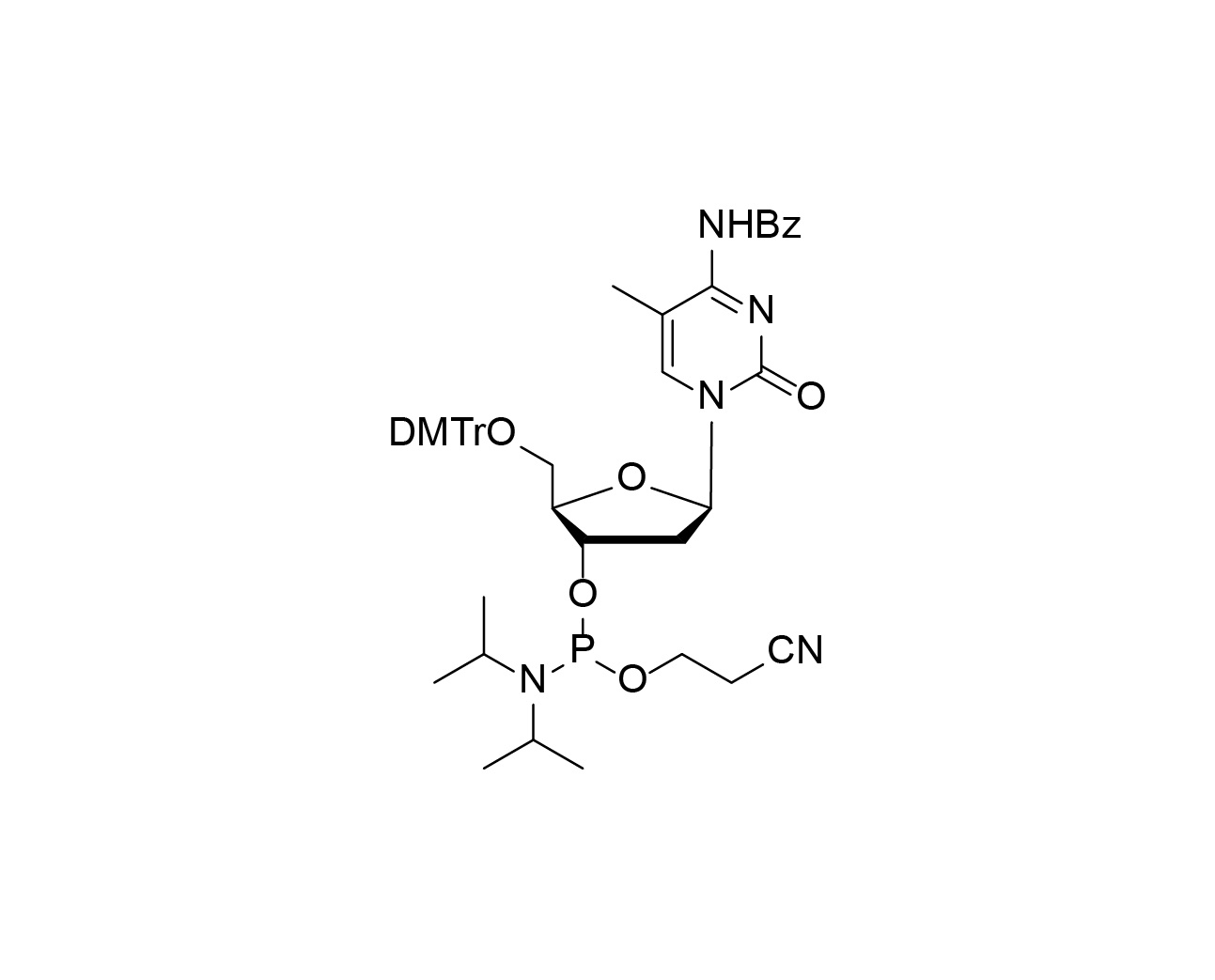 Chemical structure of DMTr-5-Me-dC(Bz)-3'-CE-Phosphoramidite