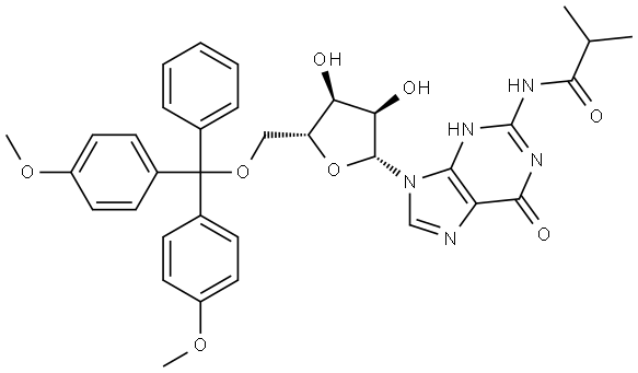 Chemical structure of N2-Isobutyryl-5'-O-(4,4'-dimethoxytrityl)guanosine
