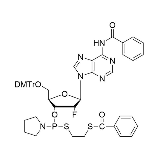 Chemical structure of 5'-DMT-2'-F-dA(Bz)-3'-PS-Phosphoramidite