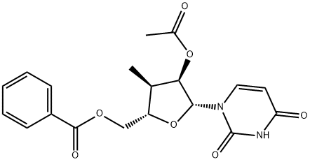 Chemical structure of 2'-O-Acetyl-5'-O-benzoyl-3'-deoxy-3'-C-alpha-methyluridine