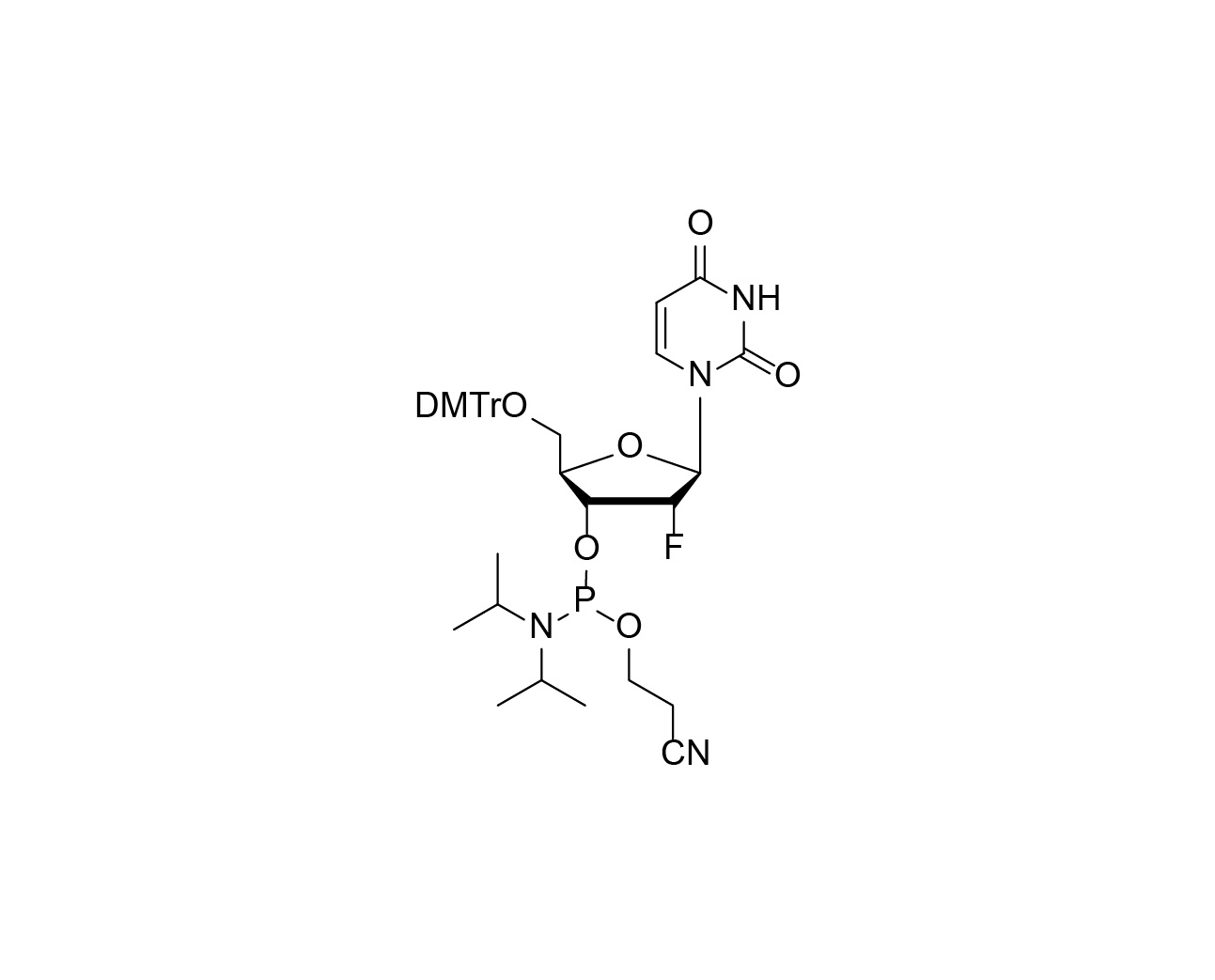 Chemical structure of DMTr-2'-F-dU-3'-CE-Phosphoramidite